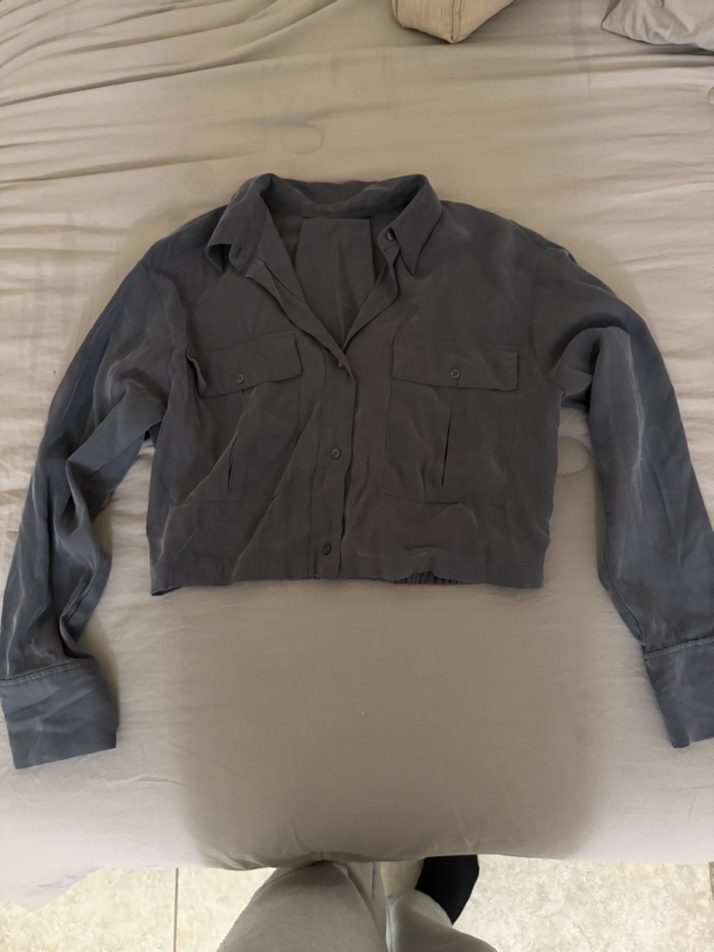 Gray button up crop shirt
